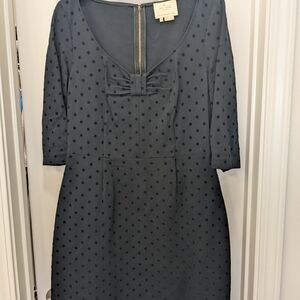 Kate Spade Black Velvety Polka Dot Bow 3/4 Sleeve Wendi Dress Sz 8